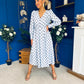 Avril Pleat Detail Midi Dress Coco Polka Blue