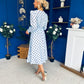 Avril Pleat Detail Midi Dress Coco Polka Blue