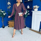 Avril Pleat Detail Midi Dress Blue Polka Coffee