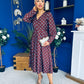 Avril Pleat Detail Midi Dress Blue Polka Coffee
