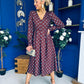 Avril Pleat Detail Midi Dress Blue Polka Coffee