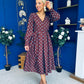Avril Pleat Detail Midi Dress Blue Polka Coffee