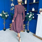 Avril Pleat Detail Midi Dress Blue Polka Coffee