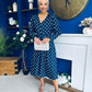 Avril Pleat Detail Midi Dress Cream Polka Navy