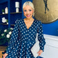 Avril Pleat Detail Midi Dress Cream Polka Navy
