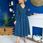 Avril Pleat Detail Midi Dress Cream Polka Navy