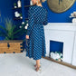 Avril Pleat Detail Midi Dress Cream Polka Navy
