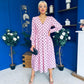Avril Pleat Detail Midi Dress Coco Polka Pink