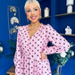 Avril Pleat Detail Midi Dress Coco Polka Pink