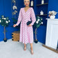 Avril Pleat Detail Midi Dress Coco Polka Pink