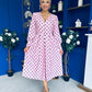 Avril Pleat Detail Midi Dress Coco Polka Pink