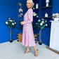 Avril Pleat Detail Midi Dress Coco Polka Pink