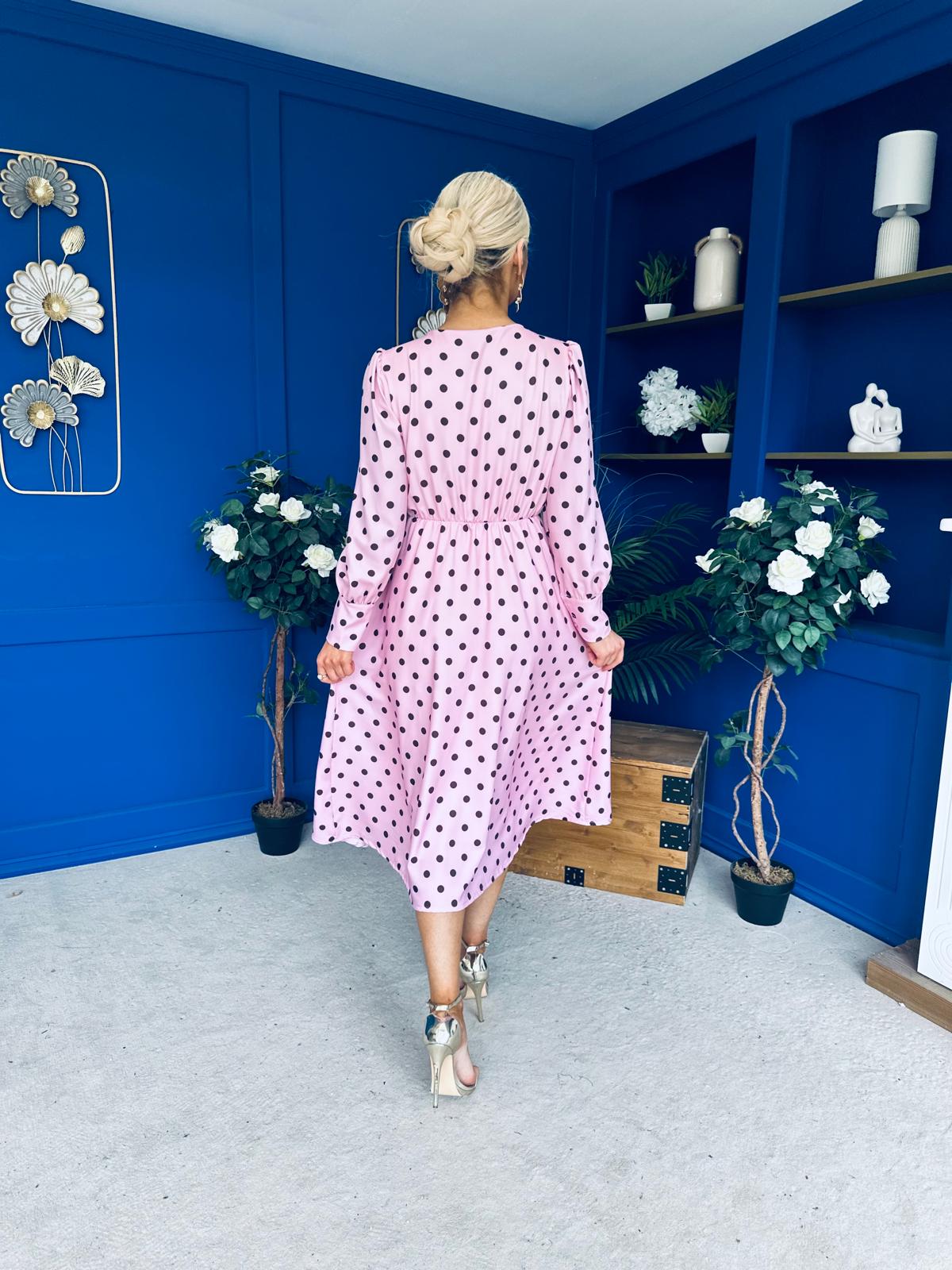 Avril Pleat Detail Midi Dress Coco Polka Pink