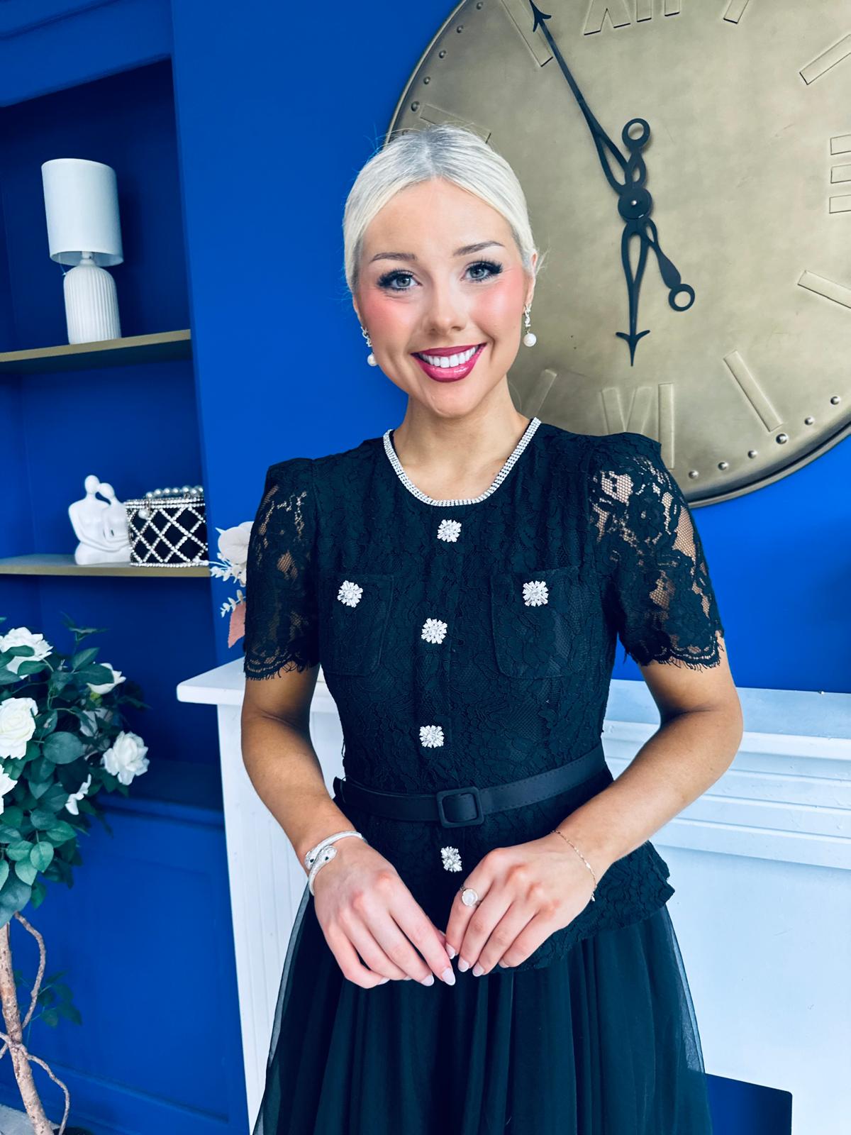 Catherine Lace & Tulle Occasion Dress Black