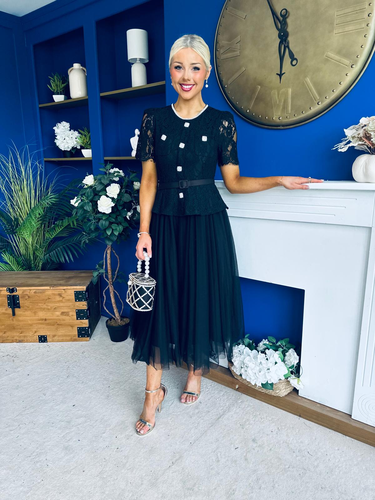 Catherine Lace & Tulle Occasion Dress Black