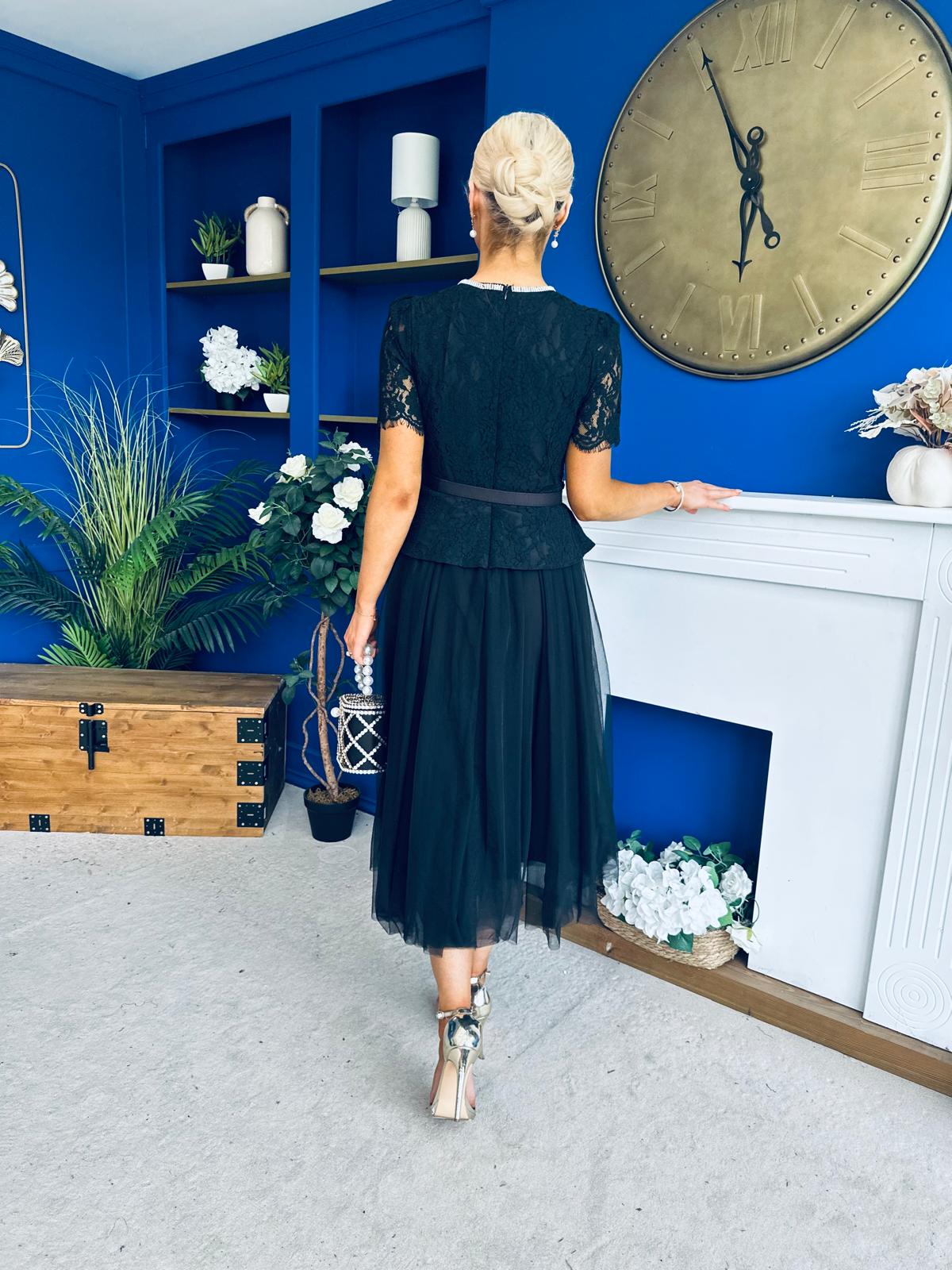 Catherine Lace & Tulle Occasion Dress Black