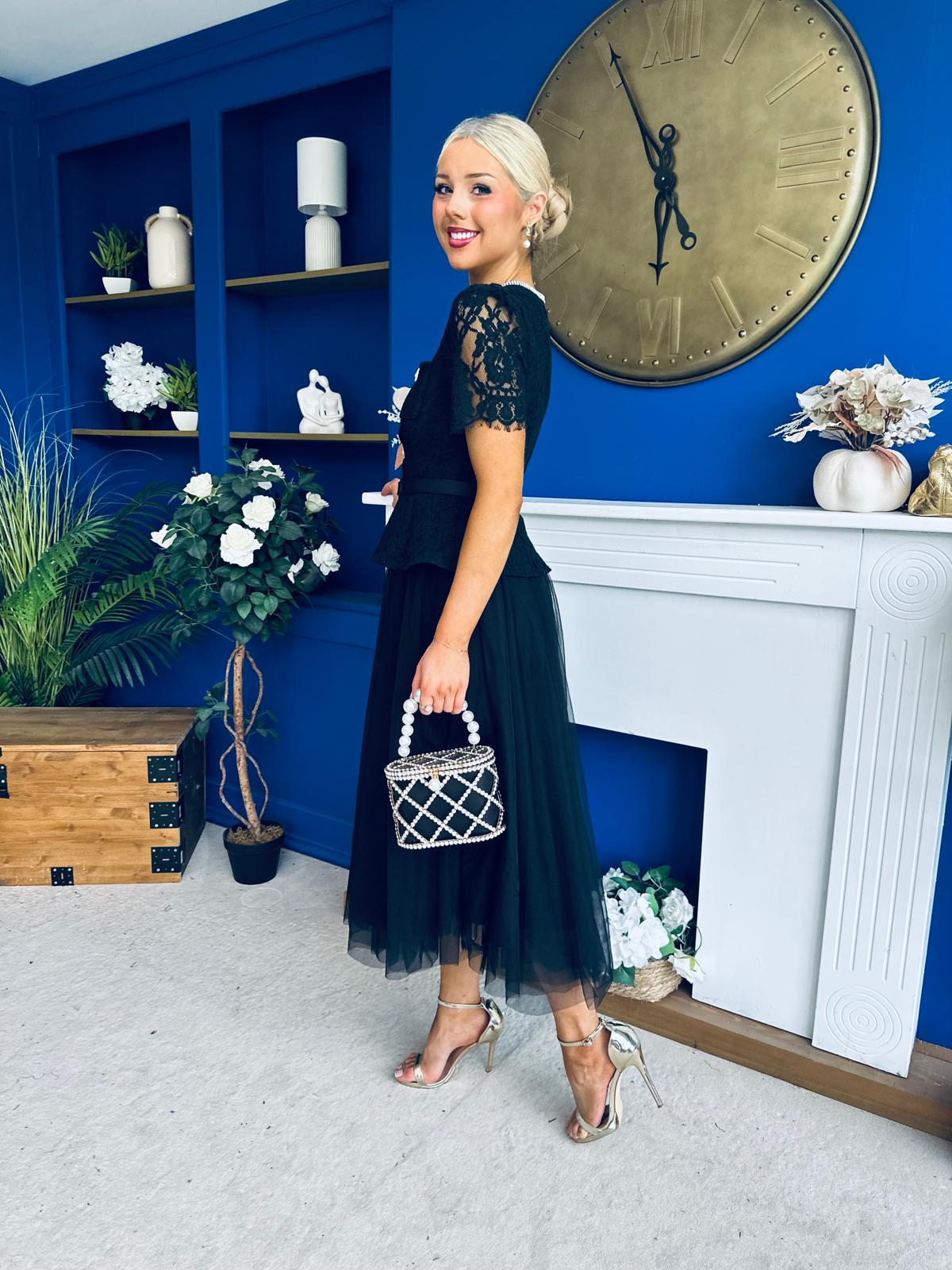 Catherine Lace & Tulle Occasion Dress Black