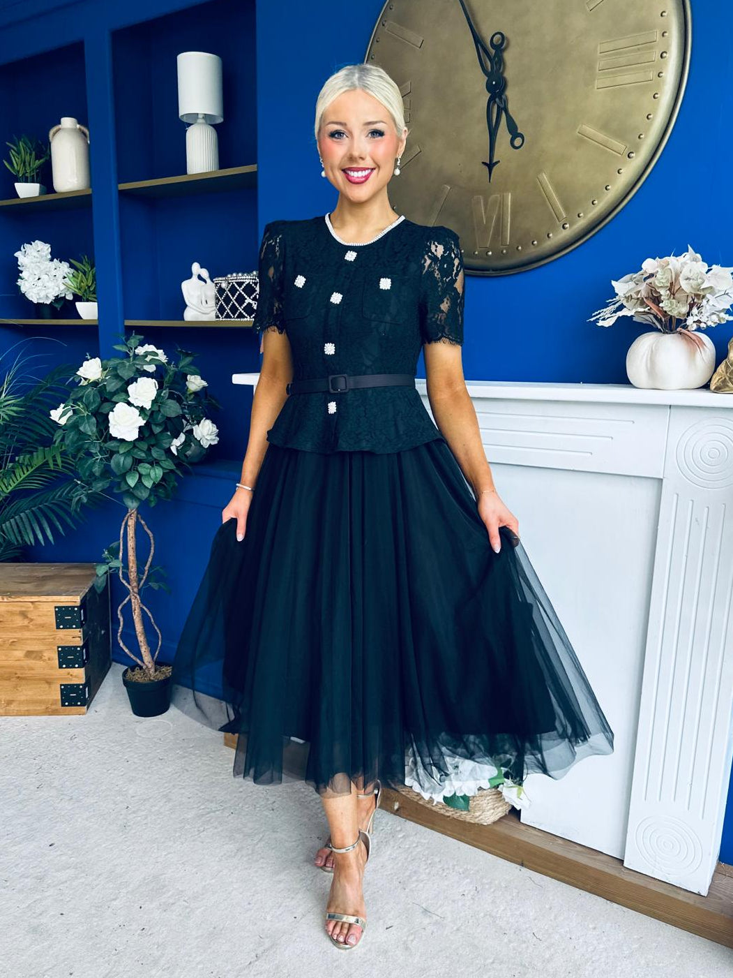Catherine Lace & Tulle Occasion Dress Black