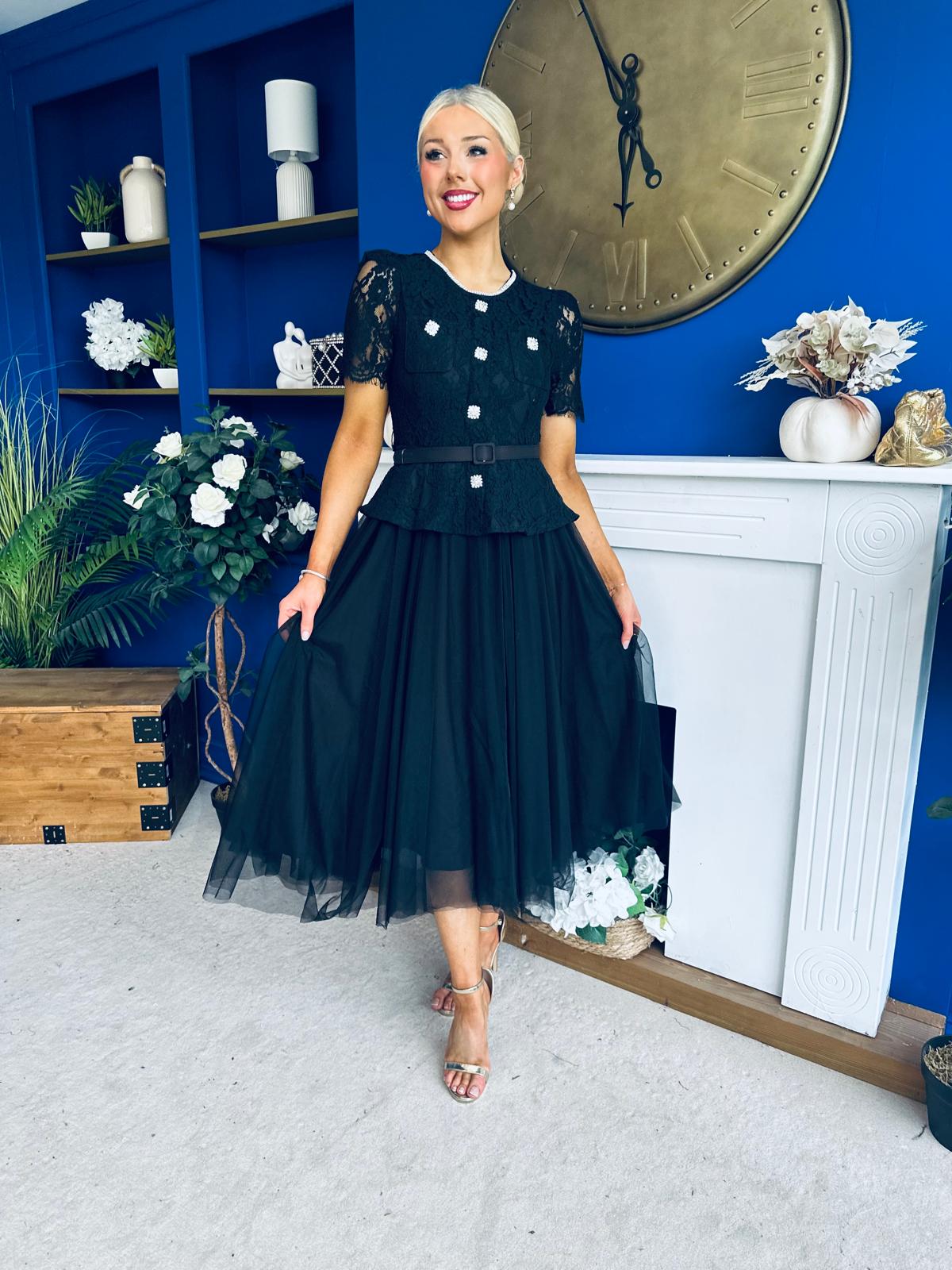 Catherine Lace & Tulle Occasion Dress Black