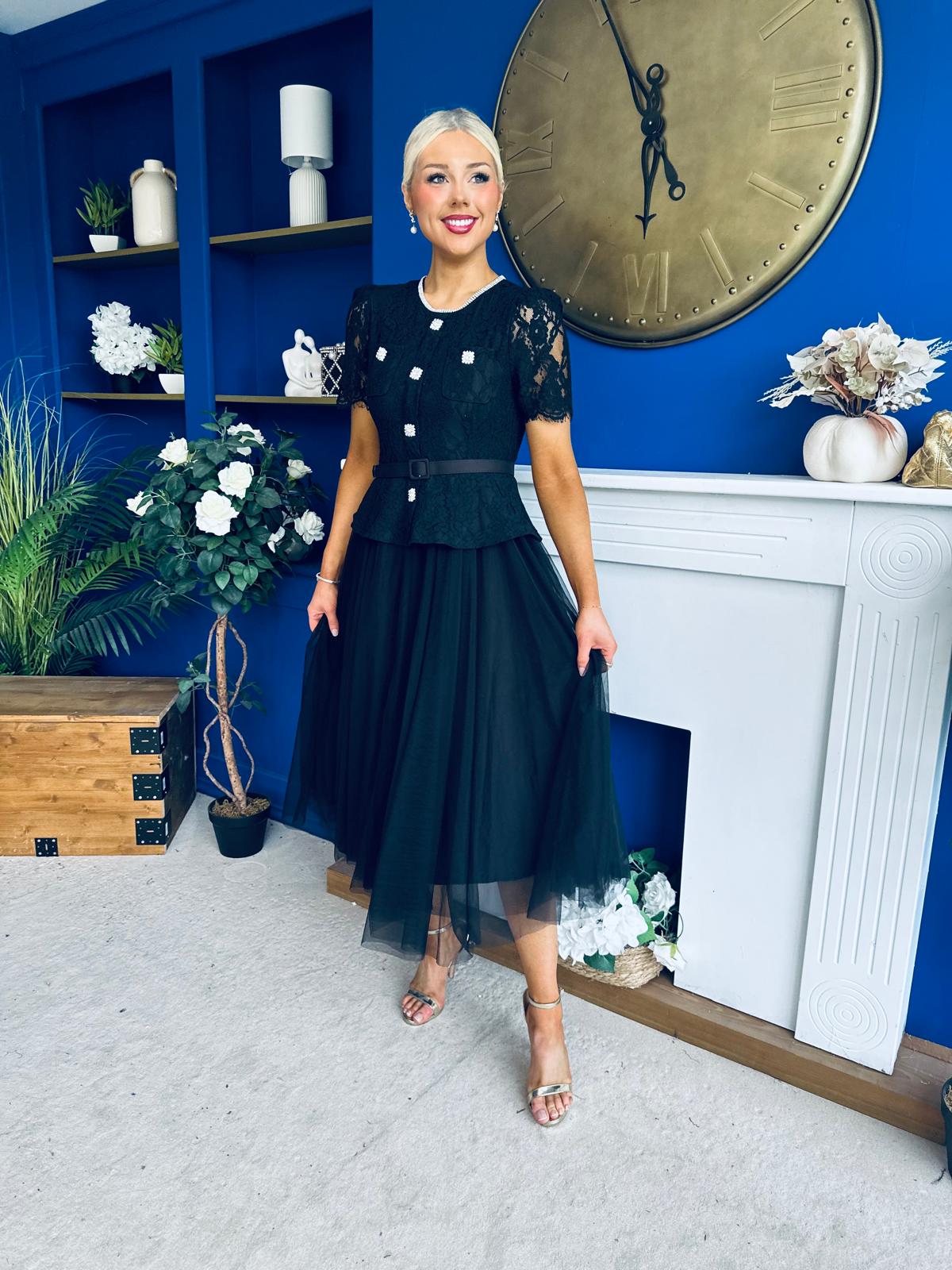 Catherine Lace & Tulle Occasion Dress Black