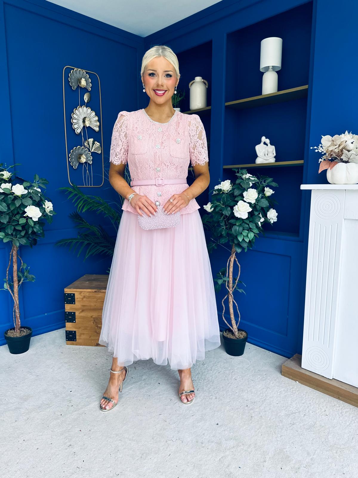 Catherine Lace & Tulle Occasion Dress Pink