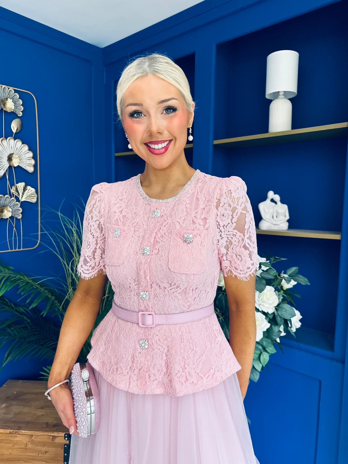 Catherine Lace & Tulle Occasion Dress Pink