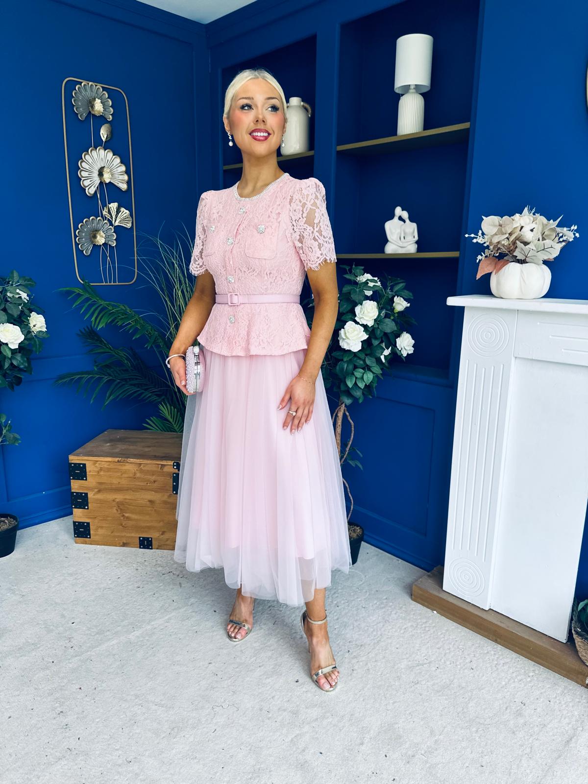 Catherine Lace & Tulle Occasion Dress Pink