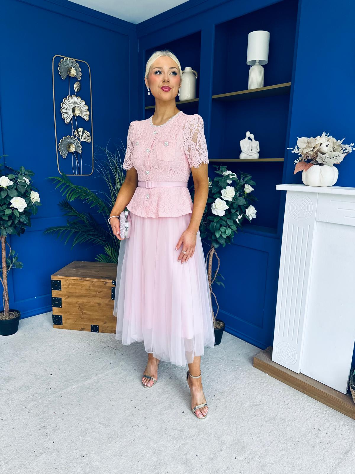 Catherine Lace & Tulle Occasion Dress Pink