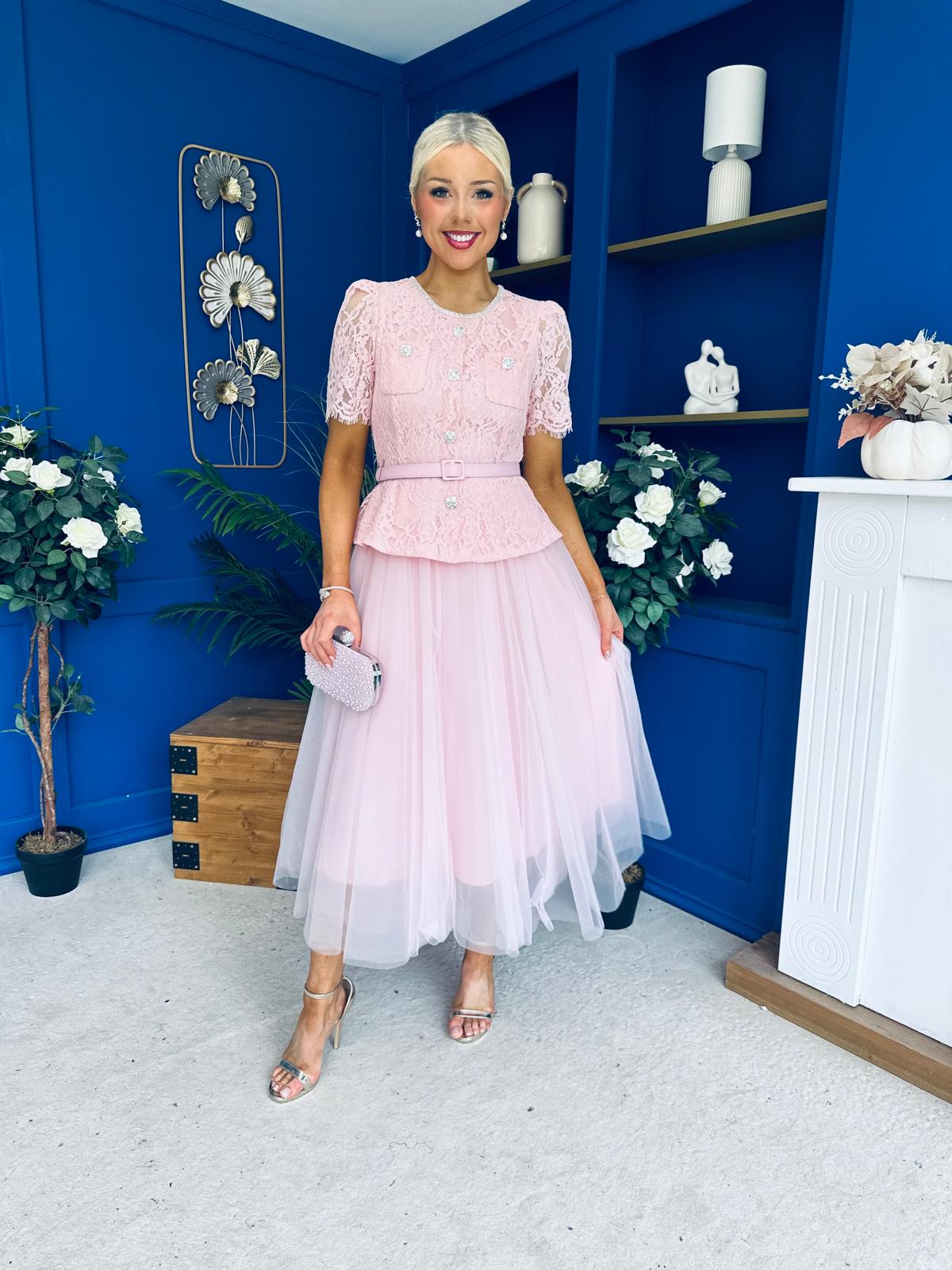 Catherine Lace & Tulle Occasion Dress Pink