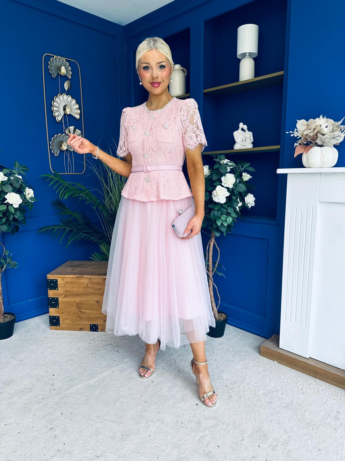 Catherine Lace & Tulle Occasion Dress Pink