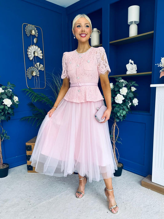 Catherine Lace & Tulle Occasion Dress Pink