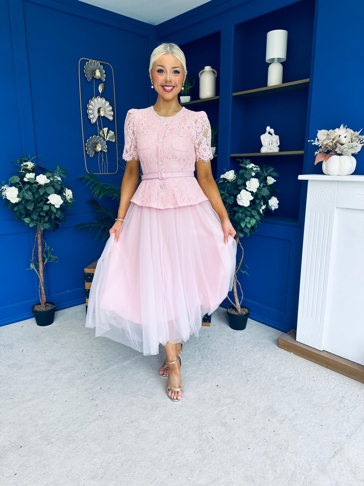 Catherine Lace & Tulle Occasion Dress Pink