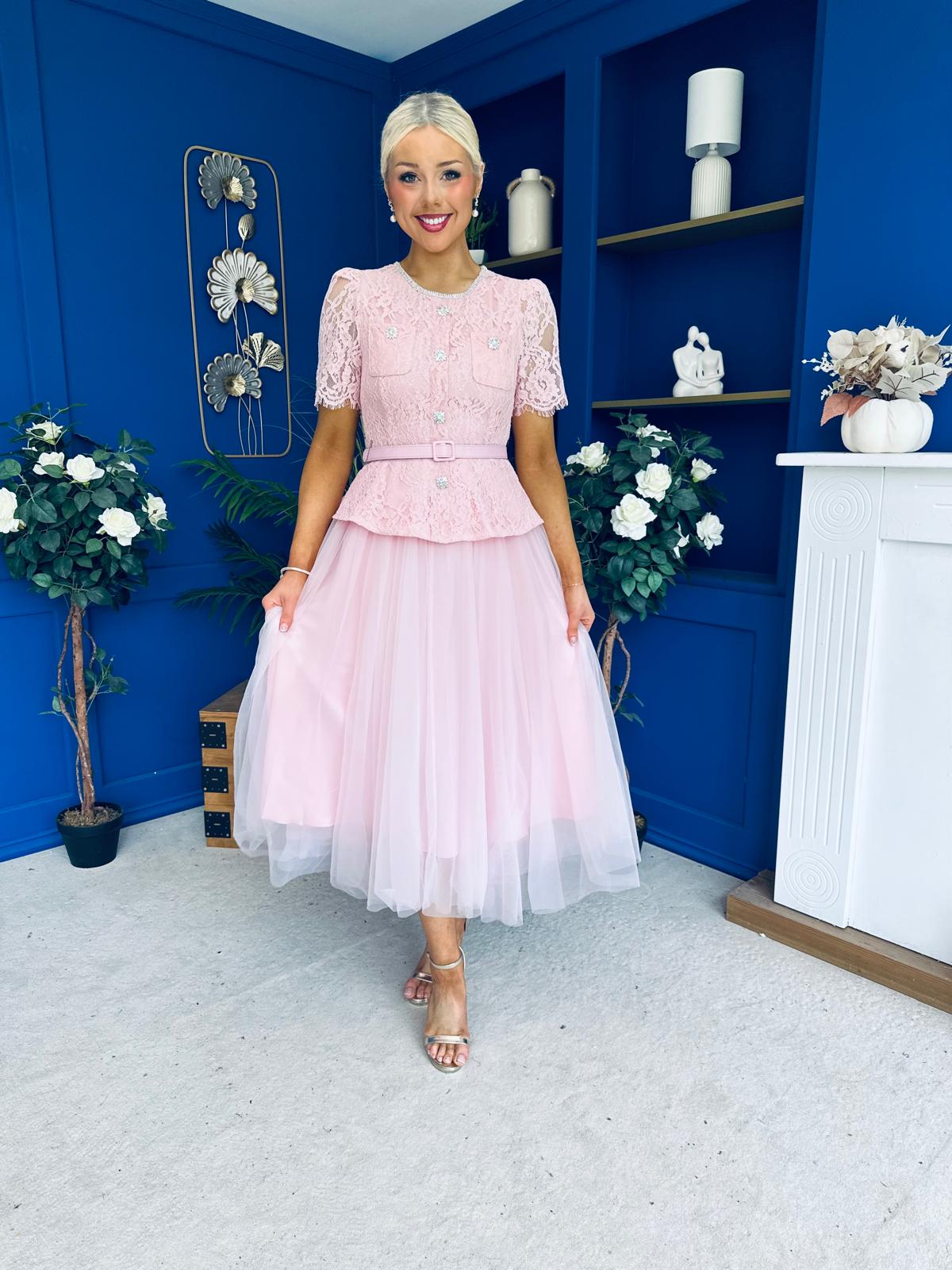 Catherine Lace & Tulle Occasion Dress Pink