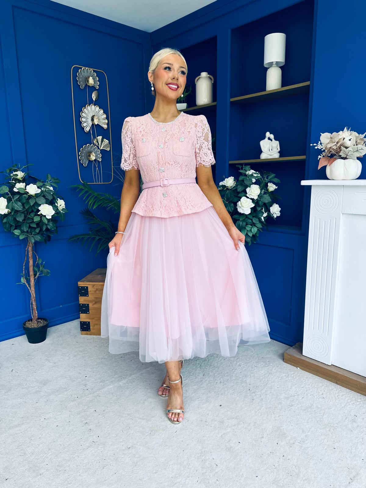 Catherine Lace & Tulle Occasion Dress Pink