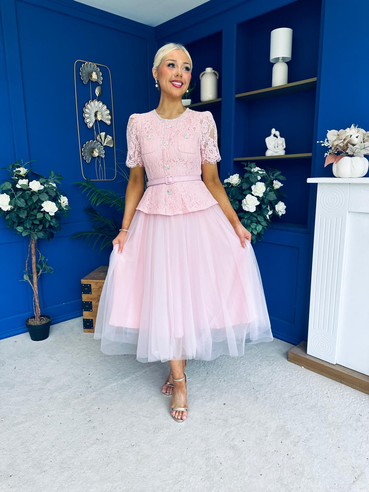 Catherine Lace & Tulle Occasion Dress Pink