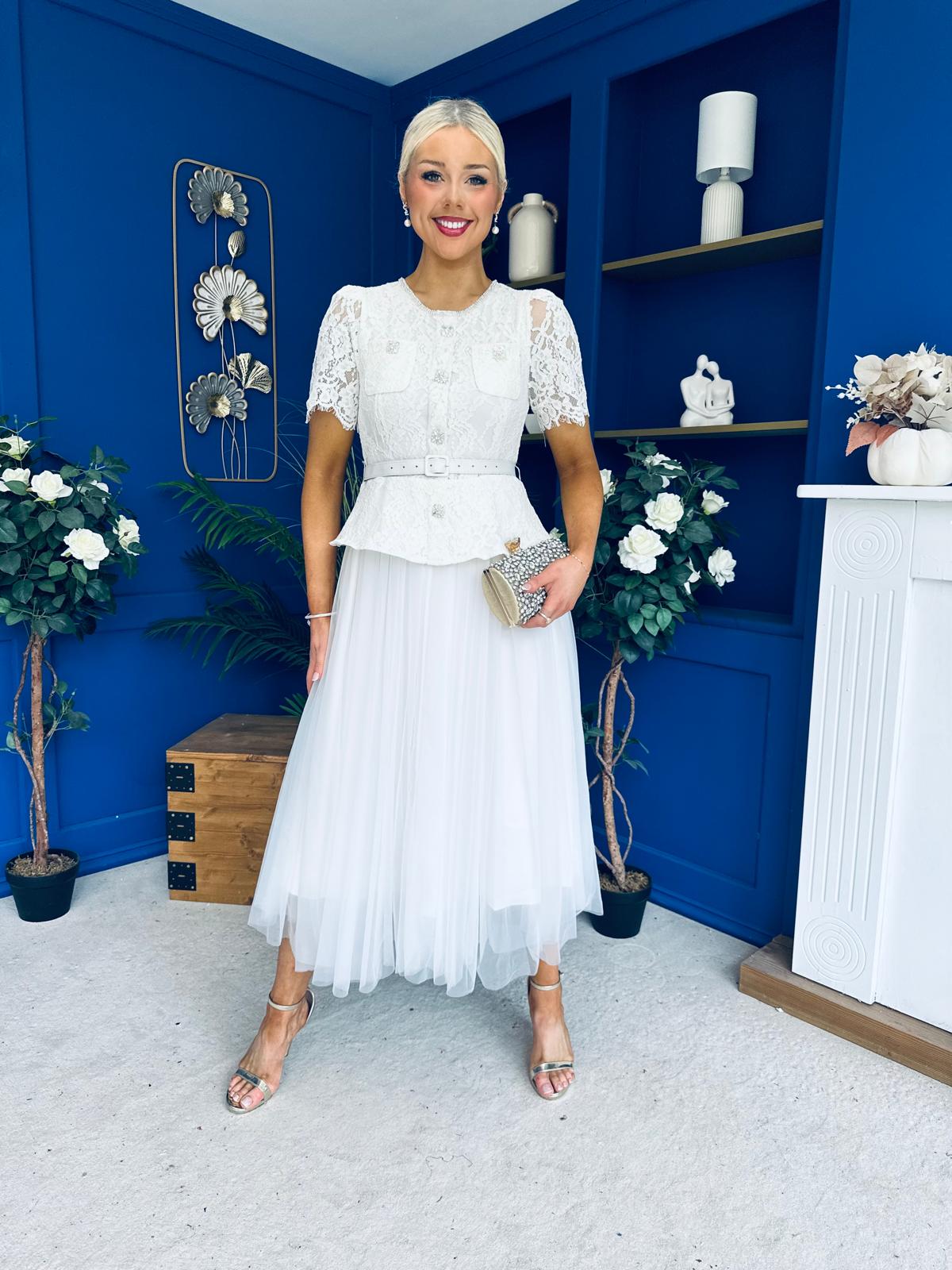 Catherine Lace & Tulle Occasion Dress Cream