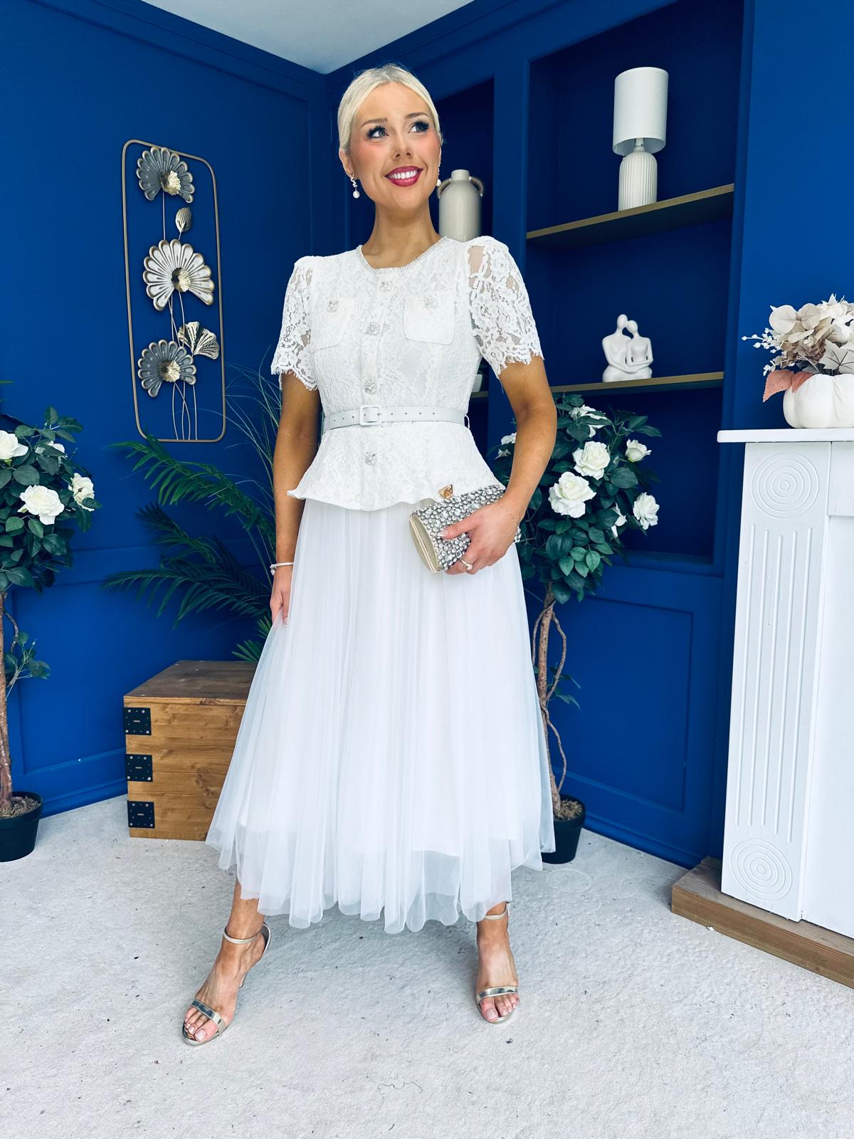 Catherine Lace & Tulle Occasion Dress Cream