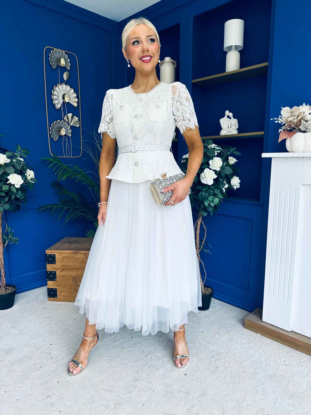 Catherine Lace & Tulle Occasion Dress Cream