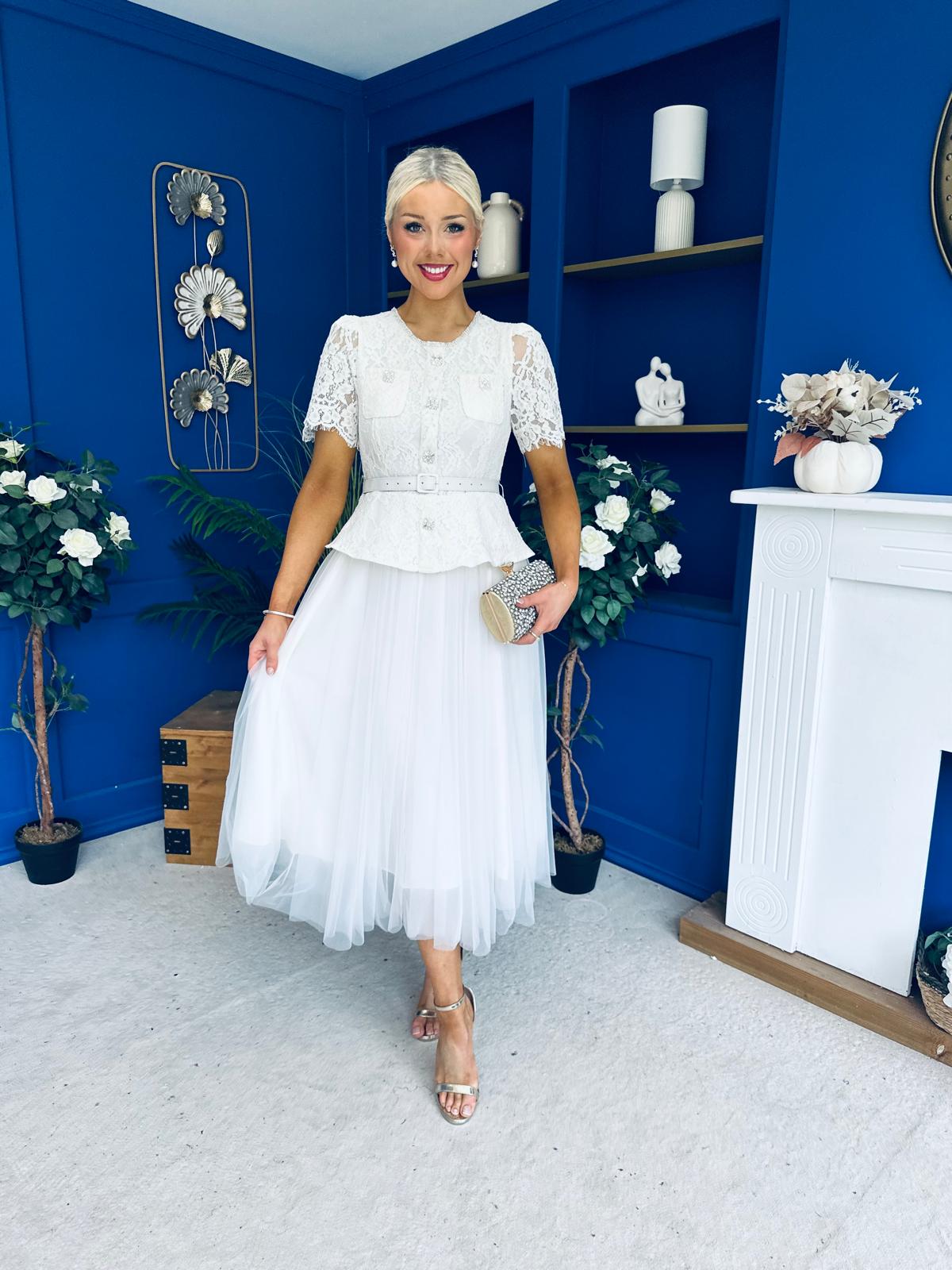 Catherine Lace & Tulle Occasion Dress Cream