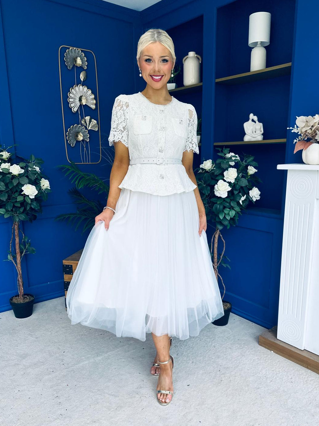 Catherine Lace & Tulle Occasion Dress Cream