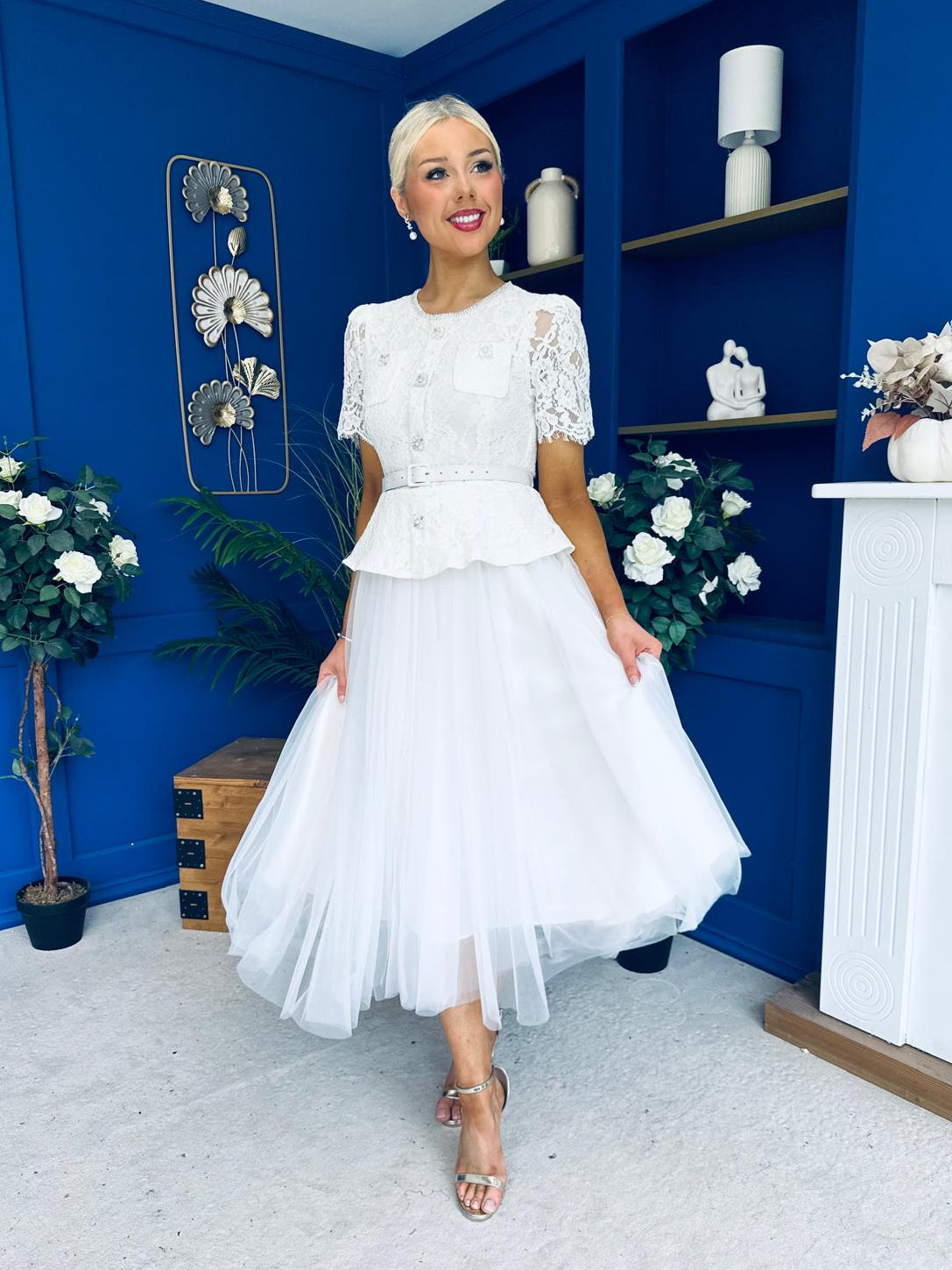 Catherine Lace & Tulle Occasion Dress Cream
