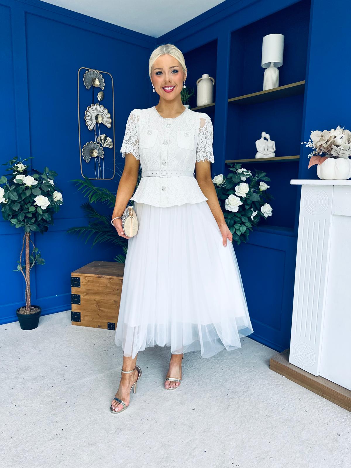 Catherine Lace & Tulle Occasion Dress Cream