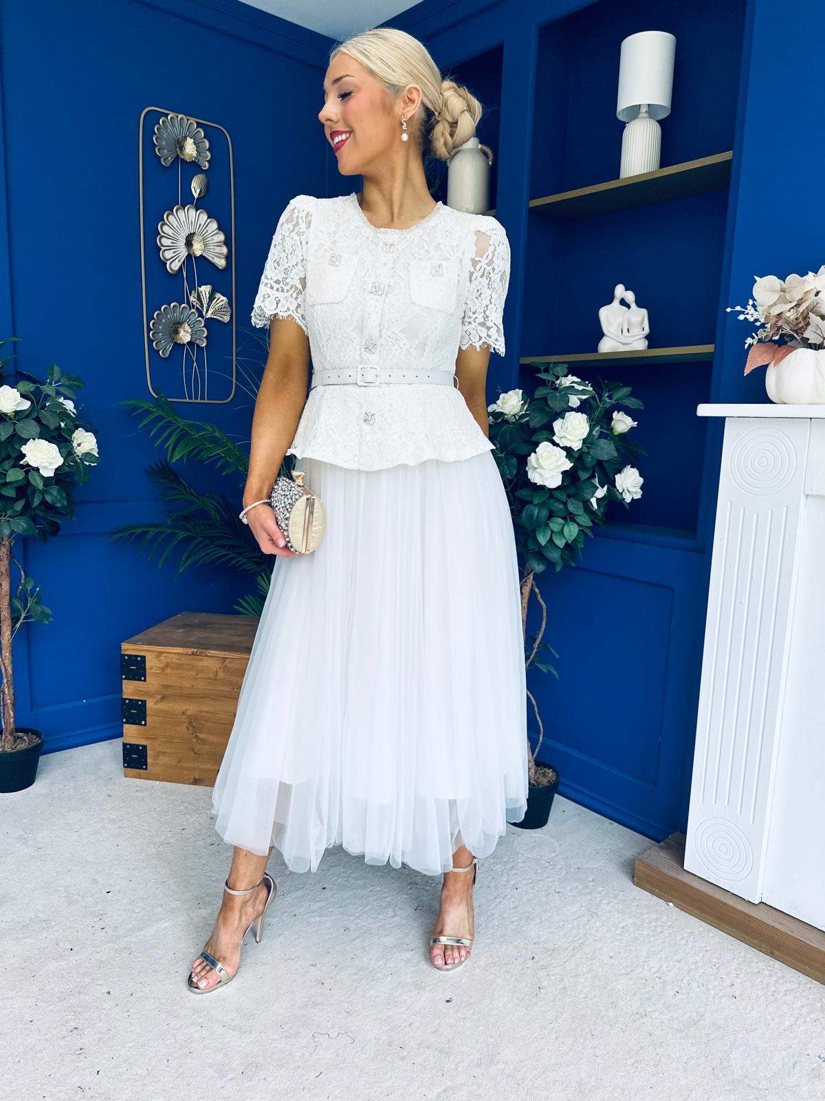 Catherine Lace & Tulle Occasion Dress Cream