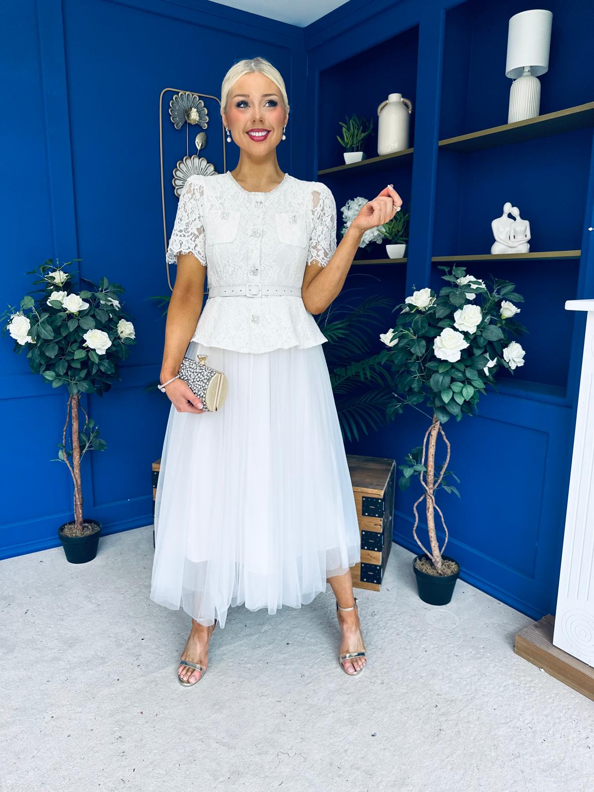 Catherine Lace & Tulle Occasion Dress Cream