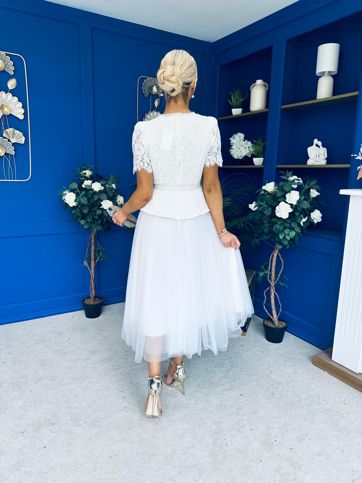 Catherine Lace & Tulle Occasion Dress Cream