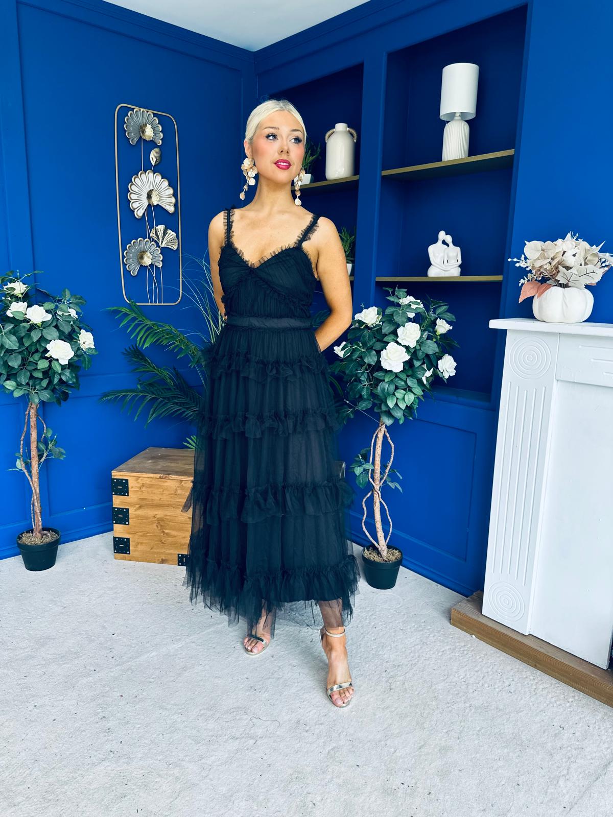 Rylan Layered Tulle Occasion Dress Black