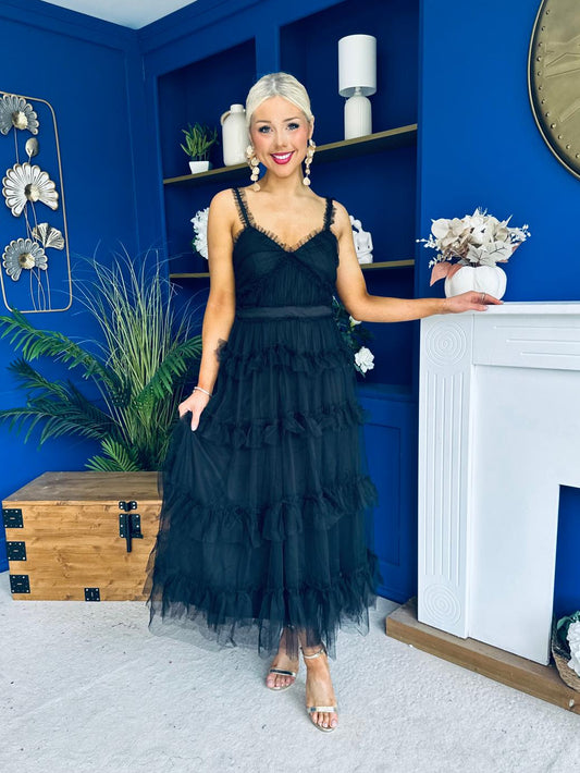 Rylan Layered Tulle Occasion Dress Black