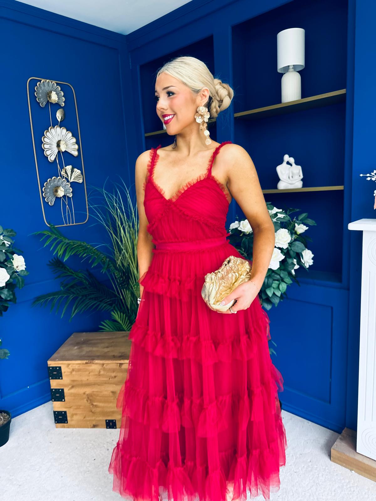 Rylan Layered Tulle Occasion Dress Ruby