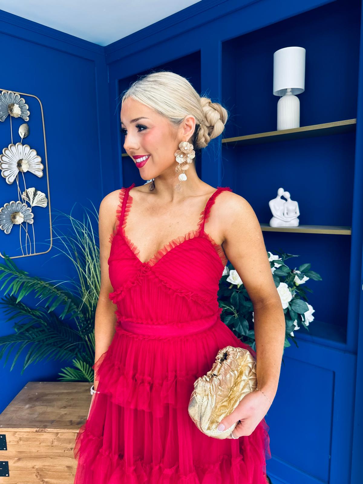 Rylan Layered Tulle Occasion Dress Ruby