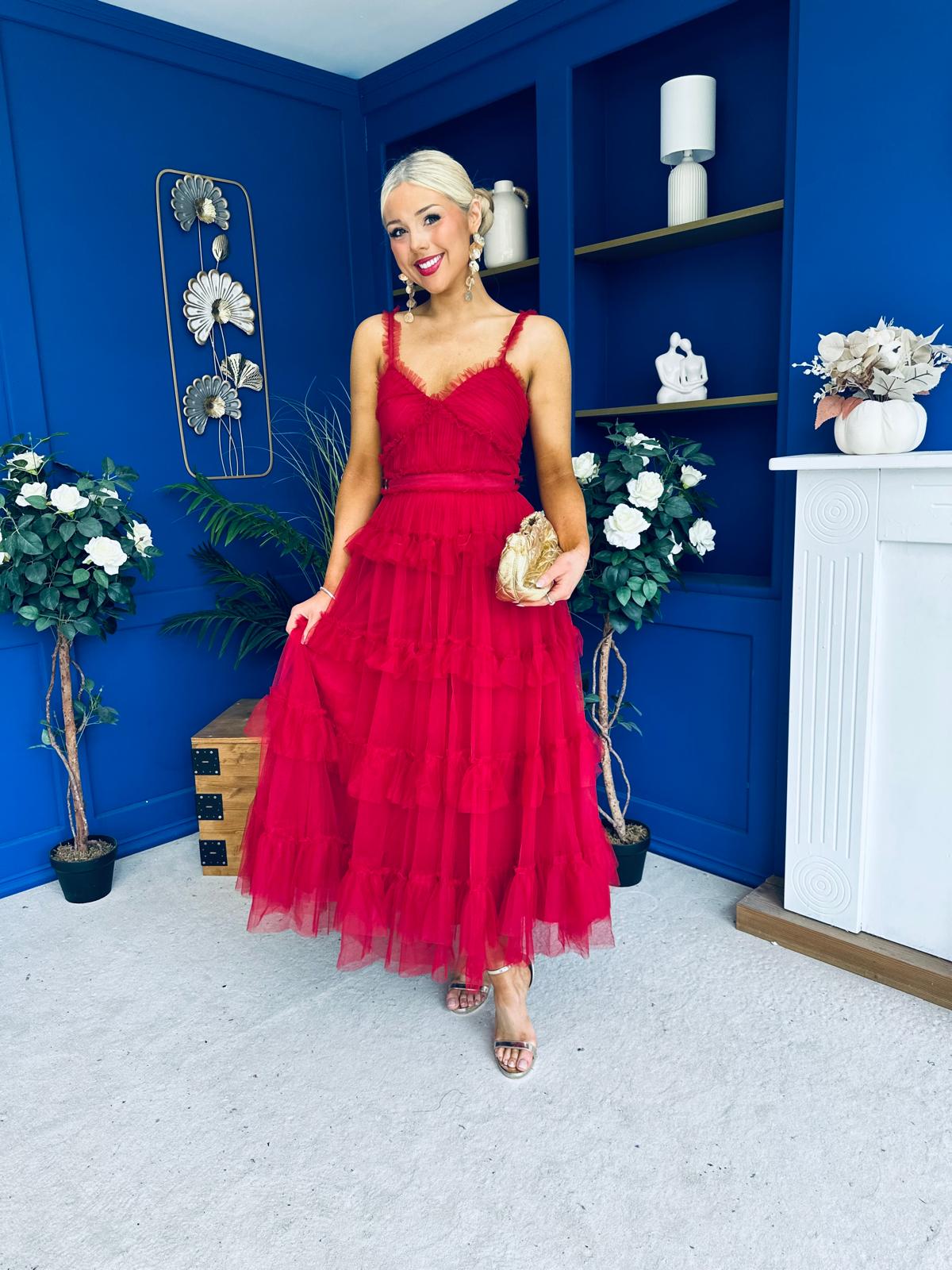 Rylan Layered Tulle Occasion Dress Ruby